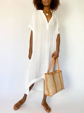9Seed Tunisia Cotton Gauze Caftan Midi Dress in White One Size Coastal